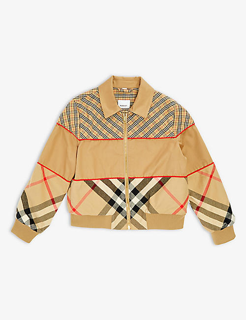 BURBERRY: Liam checked-panel woven technical jacket 3-14 years