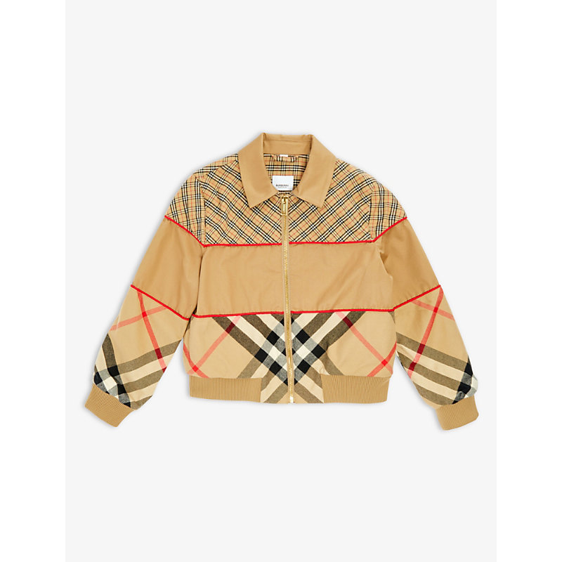 BURBERRY BURBERRY BOYS ARCHIVE BEIGE IP CHK KIDS LIAM CHECKED-PANEL WOVEN TECHNICAL JACKET 3-14 YEARS,59714072