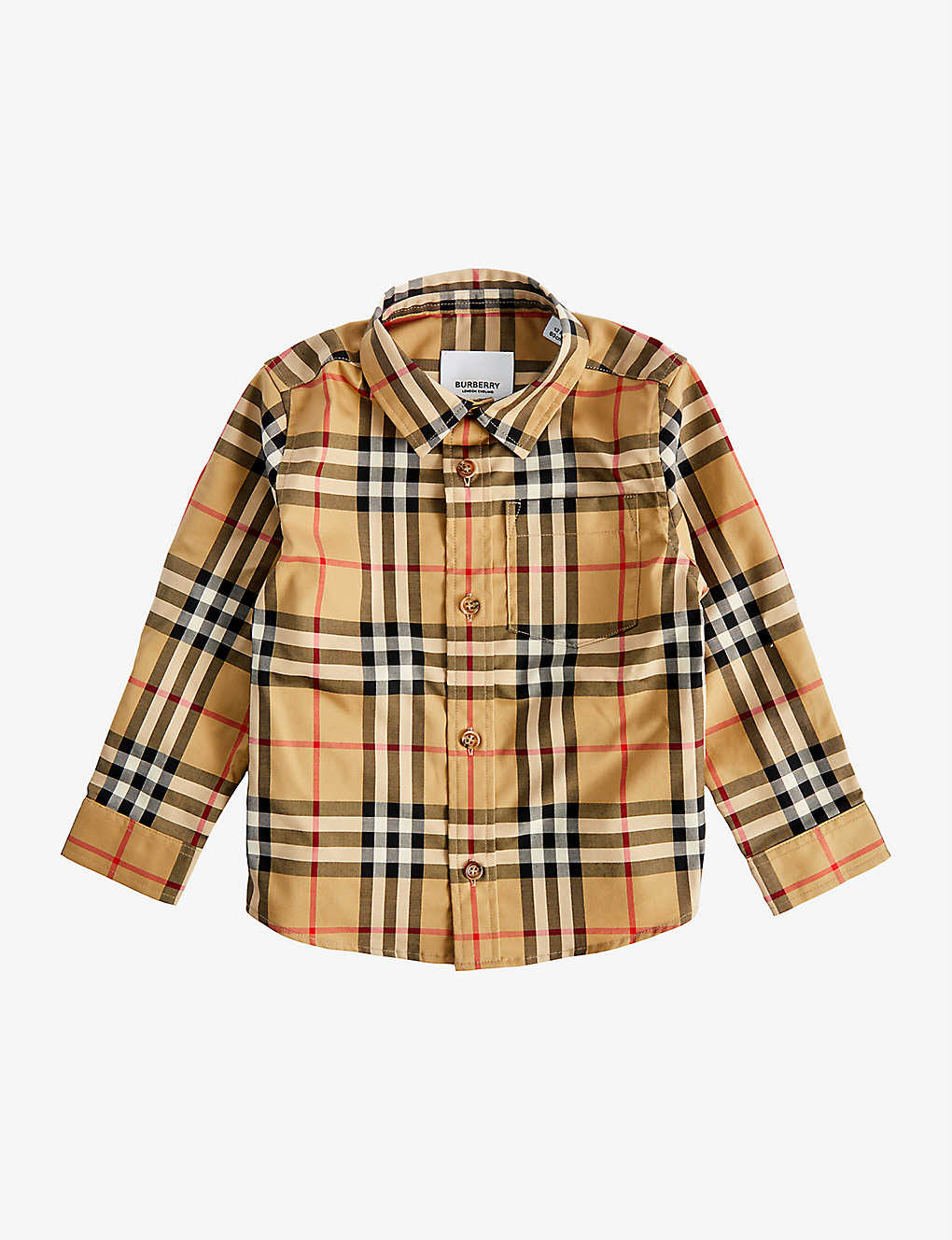 BURBERRY BURBERRY ARCHIVE BEIGE IP CHK OWEN CHECK-PRINT LONG-SLEEVED STRETCH-COTTON SHIRT 6-24 MONTHS,59714263
