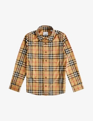 Burberry Kids' Owen Check-print Stretch-cotton Shirt 3-14 Years In Beige/black