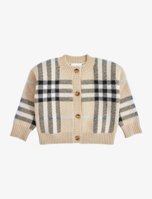 BURBERRY BURBERRY PALE SAND IP CHECK GILIANE CHECK-PRINT WOOL-BLEND CARDIGAN 6 MONTHS- 2 YEARS,59716984