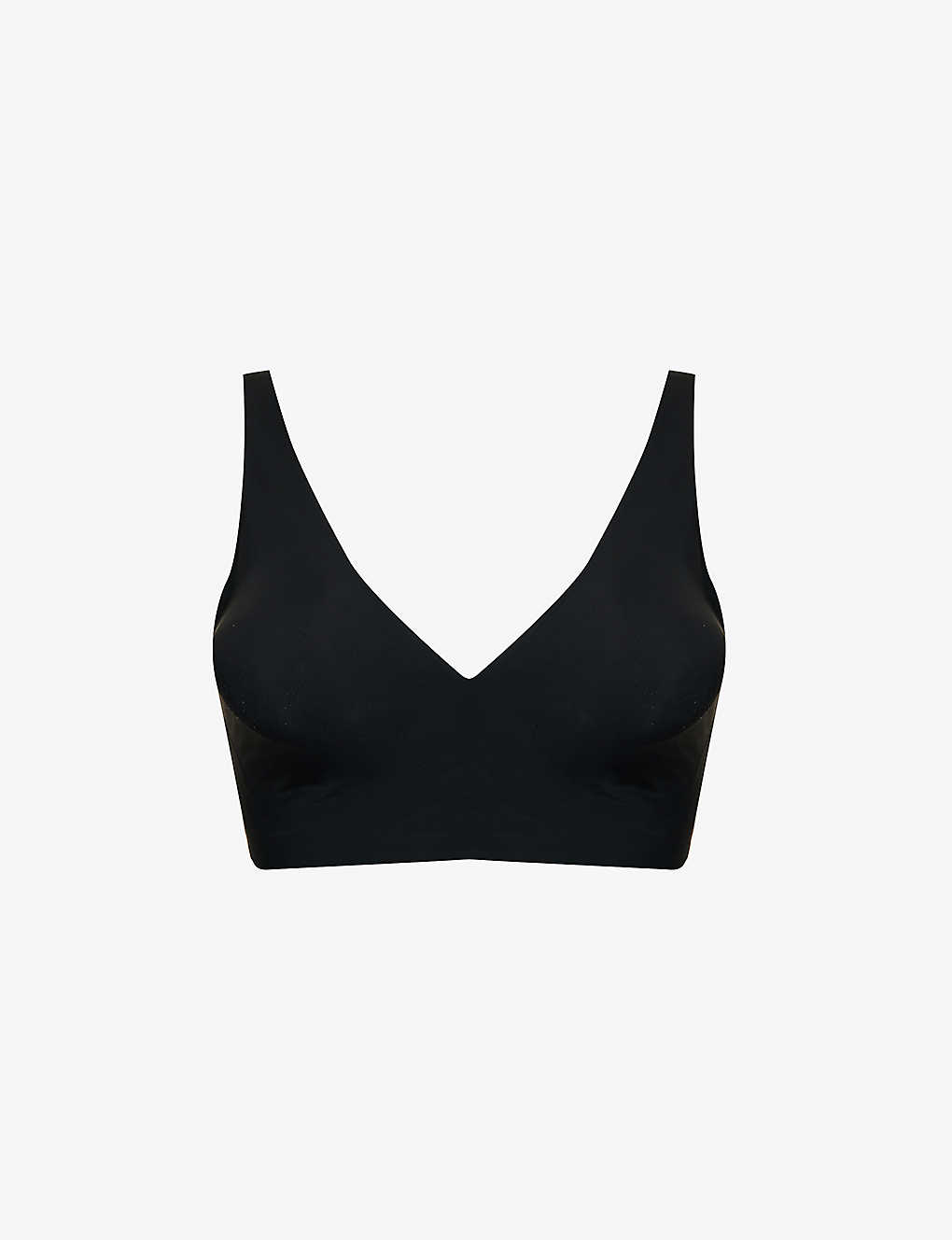 Shop Wolford Pure Skin V-neck Stretch-woven Bra In Black