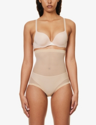 Wolford High Waist Control Tulle Briefs In Clay