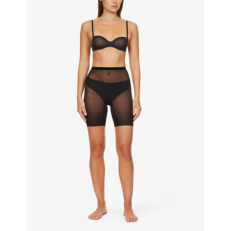 Shop Wolford Semi-sheer High-rise Stretch-tulle Shorts In Black