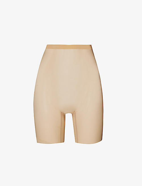WOLFORD: Semi-sheer high-rise stretch-tulle shorts