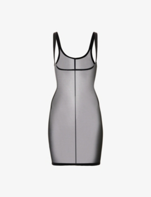 Shop Wolford Women's Black Sleeveless Scoop-neck Stretch-tulle Mini Dress