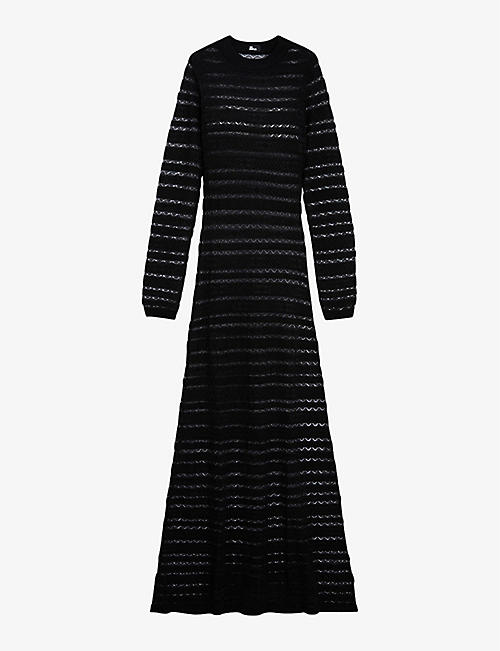 THE KOOPLES: Openwork-stripe knitted woven midi dress