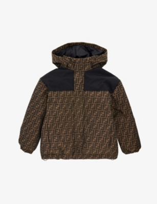 Fendi Kids Monogram Hooded Woven Jacket 10 12 Years In Black brown ModeSens