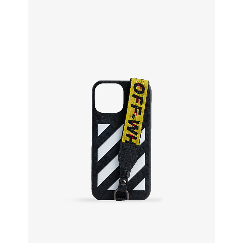 Off-white Diagonal-stripe Industrial-strap Iphone 13 Pro Max Case In Black White