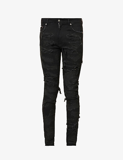 REPRESENT: Distressed brand-plaque slim-fit skinny-leg stretch-cotton blend jeans