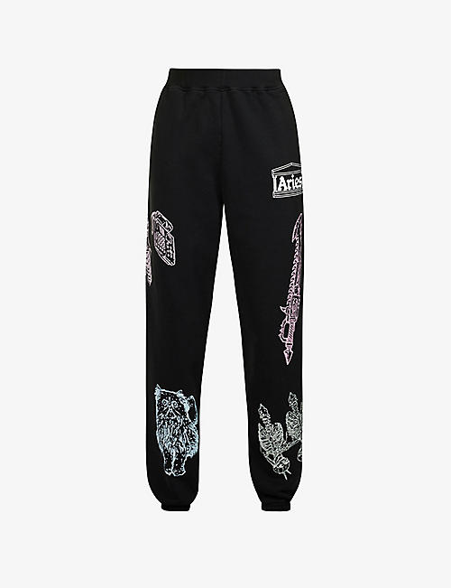 ARIES: 'Cybin graphic-print tapered-leg mid-rise cotton-jersey jogging bottoms
