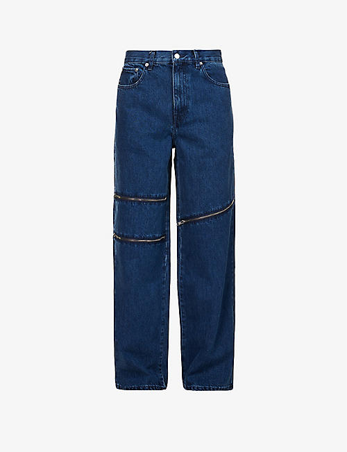 HELMUT LANG: Panelled wide-leg relaxed-fit jeans