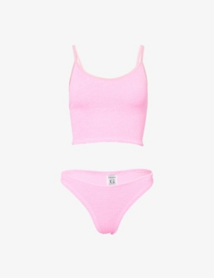 HUNZA G: Strap crinkle bikini set