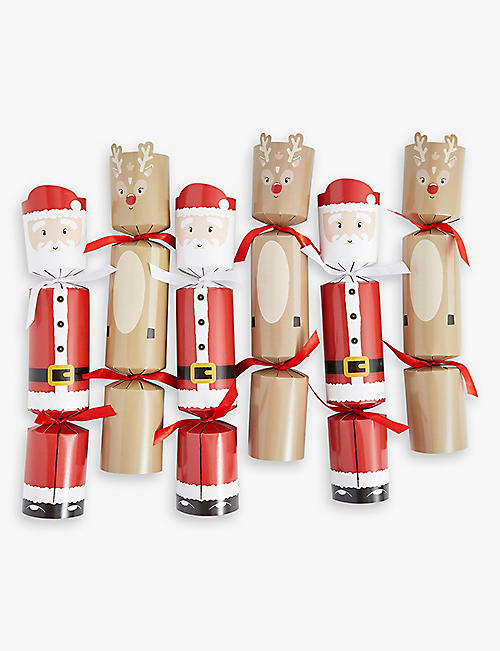 CHRISTMAS: Santa and reindeer-print set of six recycled-paper Christmas crackers