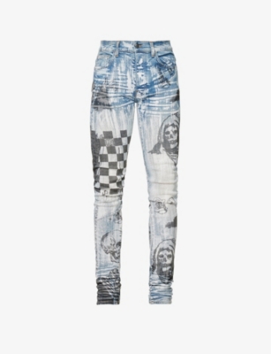 AMIRI x Wes Lang Sketch slim-leg distressed stretch-denim jeans | The ...