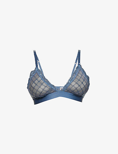 LOVE STORIES: Filippa diamond-embroidered triangle stretch-lace bralet