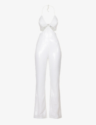 AMY LYNN: Sequin-embellished cut-out stretch-woven jumpsuit