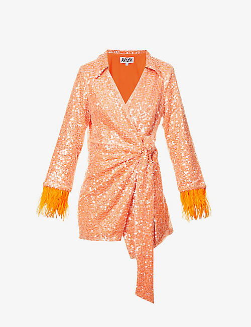 AMY LYNN: Sequin-embellished wrap-over mini dress