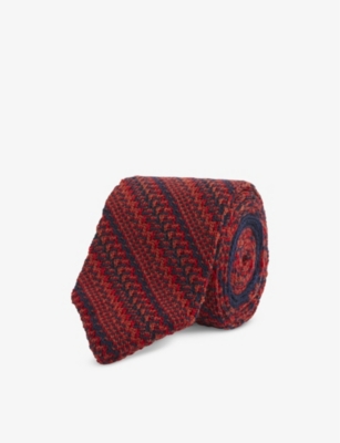 Striped slim-blade wool-knit tie