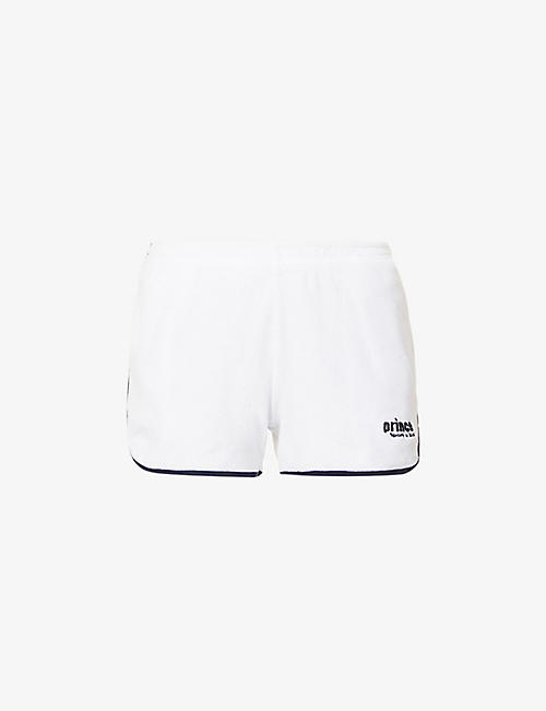 SPORTY & RICH: Sporty & Rich x Prince brand-embroidered mid-rise cotton shorts