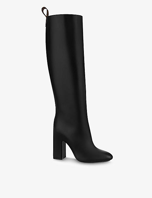 LOUIS VUITTON: Donna monogram canvas-pull tab leather heeled knee-high boots