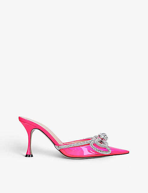 MACH & MACH: Double Bow crystal-embellished PVC heeled mules