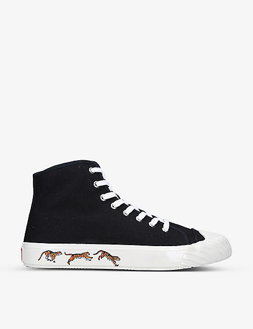 KENZO: Tiger-embossed zip-up cotton high-top trainers