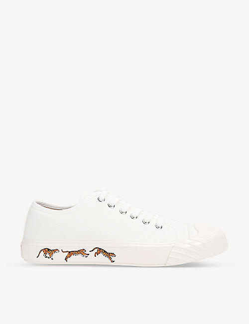 KENZO: Vulcan tiger-embossed cotton low-top trainers