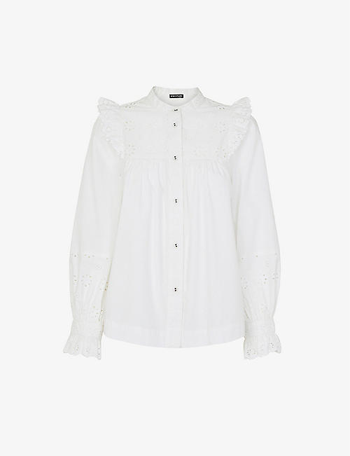 WHISTLES: Broderie-detail frill-sleeve cotton top