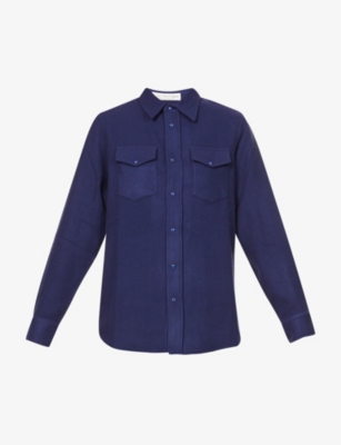 God's True Cashmere Unisex Gemstone-embellished Popper Relaxed-fit Cashmere Shirt In Blue