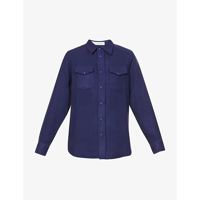 God's True Cashmere Unisex Gemstone-embellished Popper Relaxed-fit Cashmere Shirt In Blue
