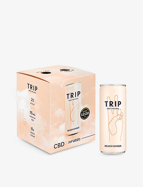 DRINKS: TRIP peach and ginger CBD-infused sparkling drink pack of four