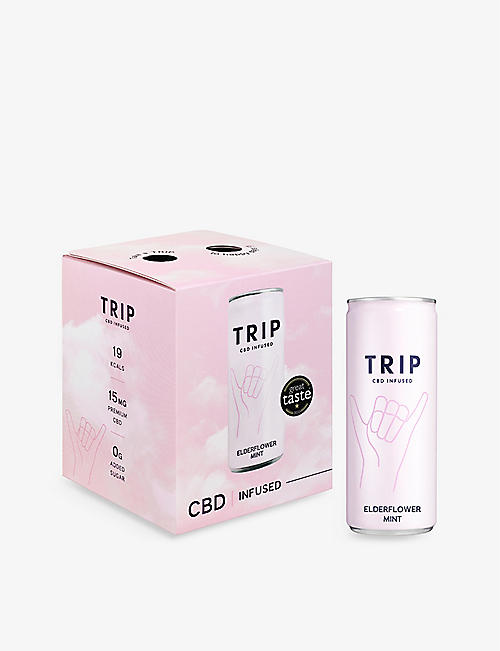 DRINKS: TRIP elderflower and mint CBD-infused sparkling drink pack of four