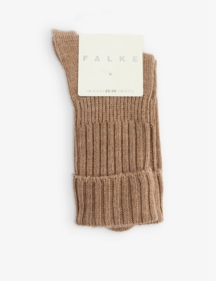 Falke Ribbed-cuff Wool-blend Socks In Nutmeg Mel