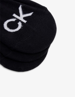 Shop Calvin Klein Logo-print Anti-slip Pack Of Three Stretch-cotton Blend Socks In Black