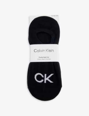 Calvin Klein Mens Black Logo-print Anti-slip Pack Of Three Stretch-cotton Blend Socks