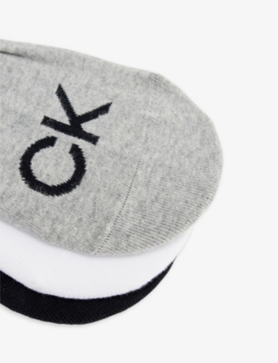 Calvin Klein Mens Mid Grey Melange Logo-print Anti-slip Pack Of Three Stretch-cotton Blend Socks In Mid Grey Melange