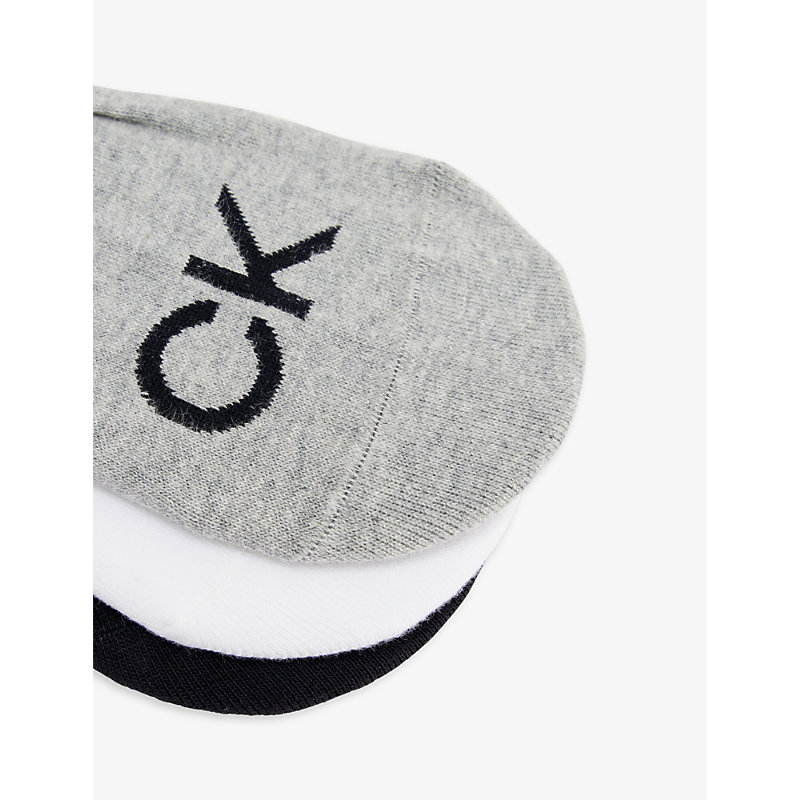 Shop Calvin Klein Logo-print Anti-slip Pack Of Three Stretch-cotton Blend Socks In Mid Grey Melange