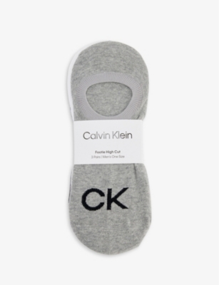 Calvin Klein Mens Mid Grey Melange Logo-print Anti-slip Pack Of Three Stretch-cotton Blend Socks