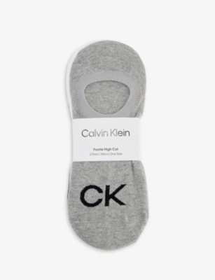Calvin Klein Mens Mid Grey Melange Logo-print Anti-slip Pack Of Three Stretch-cotton Blend Socks In Mid Grey Melange