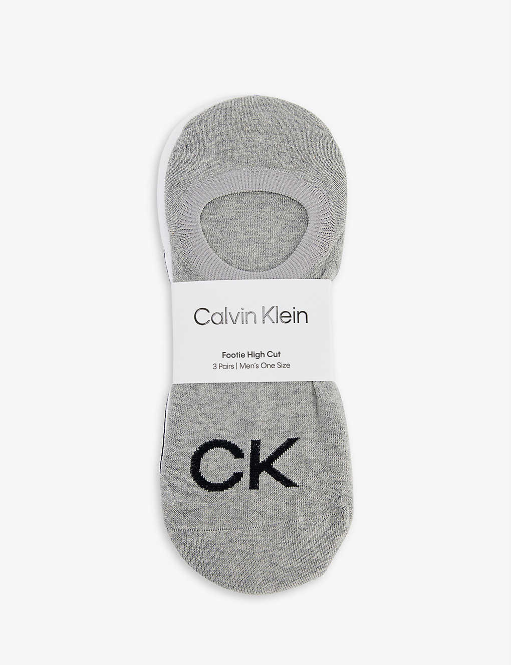 Calvin Klein Mens Mid Grey Melange Logo-print Anti-slip Pack Of Three Stretch-cotton Blend Socks