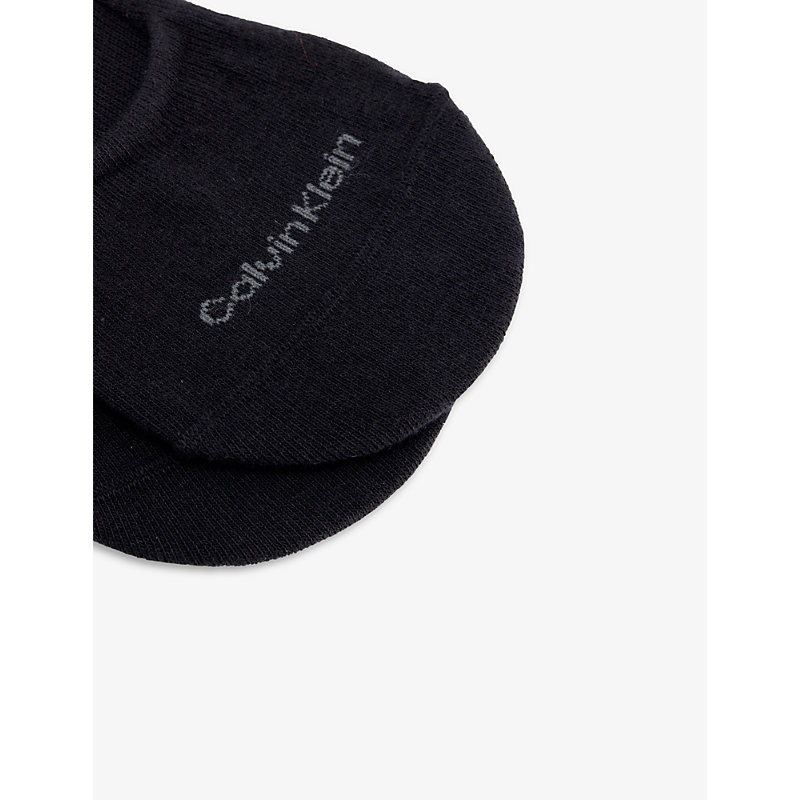 Shop Calvin Klein Men's Black Logo-print Pack Of Two Stretch-cotton Blend Liner Socks