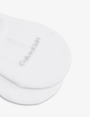 Calvin Klein Mens White Logo-print Pack Of Two Stretch-cotton Blend Liner Socks In White