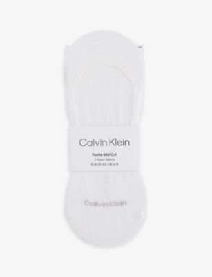 Calvin Klein Mens White Logo-print Pack Of Two Stretch-cotton Blend Liner Socks