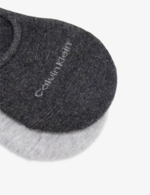 Calvin Klein Mens Dark Grey Melange Logo-print Pack Of Two Stretch-cotton Blend Liner Socks In Dark Grey Melange