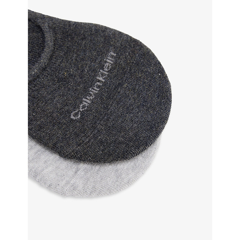 Shop Calvin Klein Mens Dark Grey Melange Logo-print Pack Of Two Stretch-cotton Blend Liner Socks