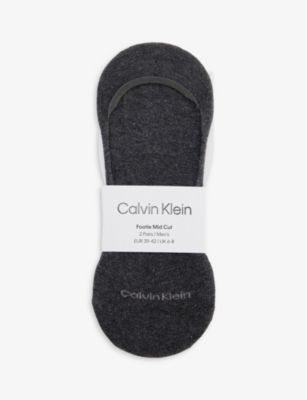 Calvin Klein Mens Dark Grey Melange Logo-print Pack Of Two Stretch-cotton Blend Liner Socks