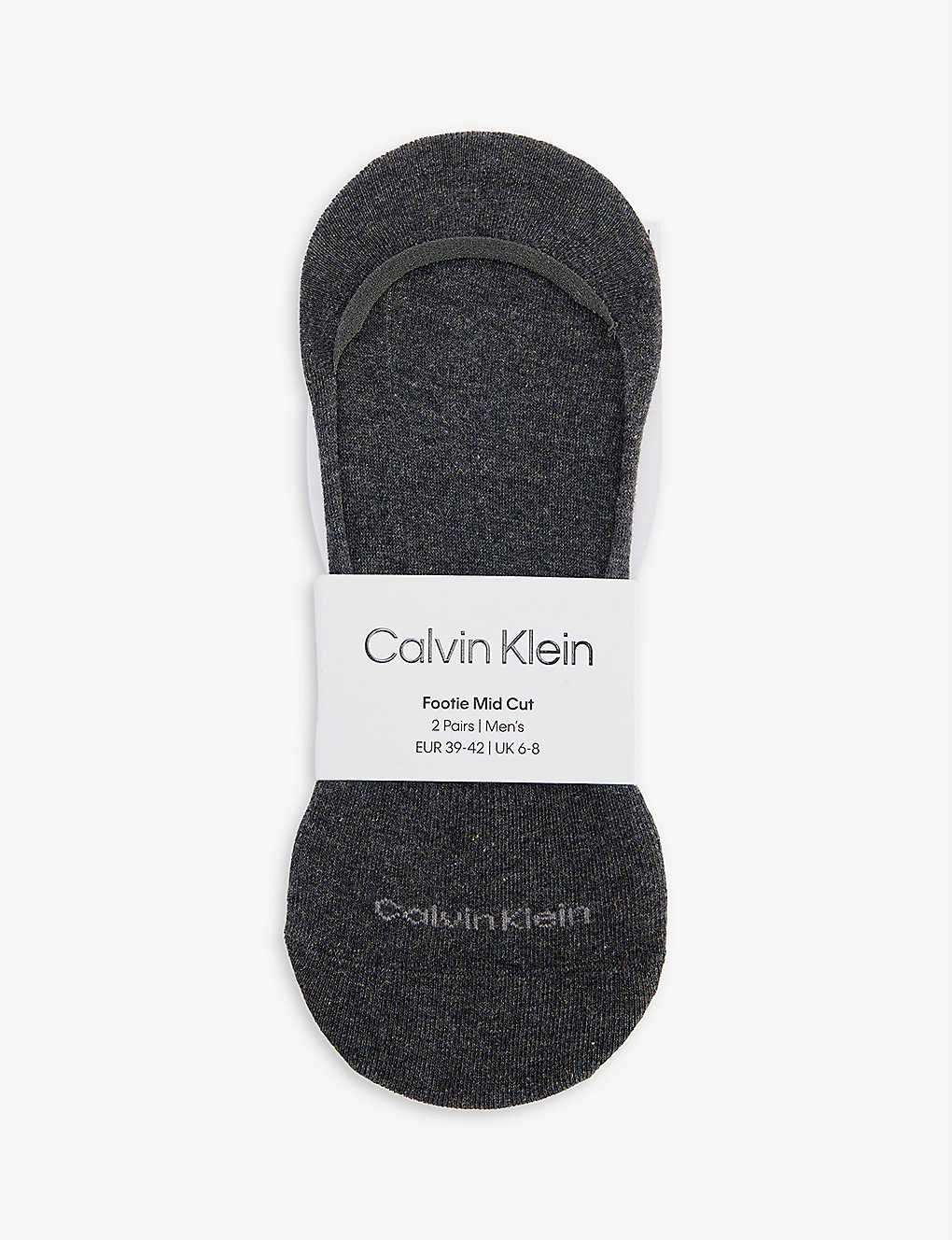 Calvin Klein Mens Dark Grey Melange Logo-print Pack Of Two Stretch-cotton Blend Liner Socks