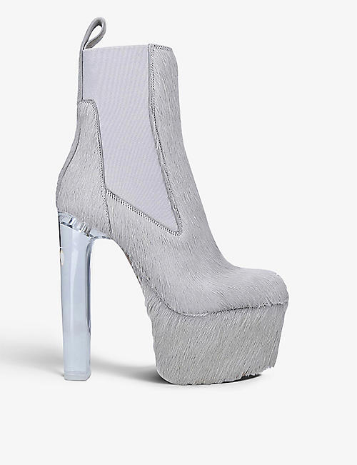 RICK OWENS: Beatle platform calf-hair heeled ankle boots