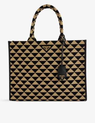 PRADA Symbole brand-plaque woven tote bag